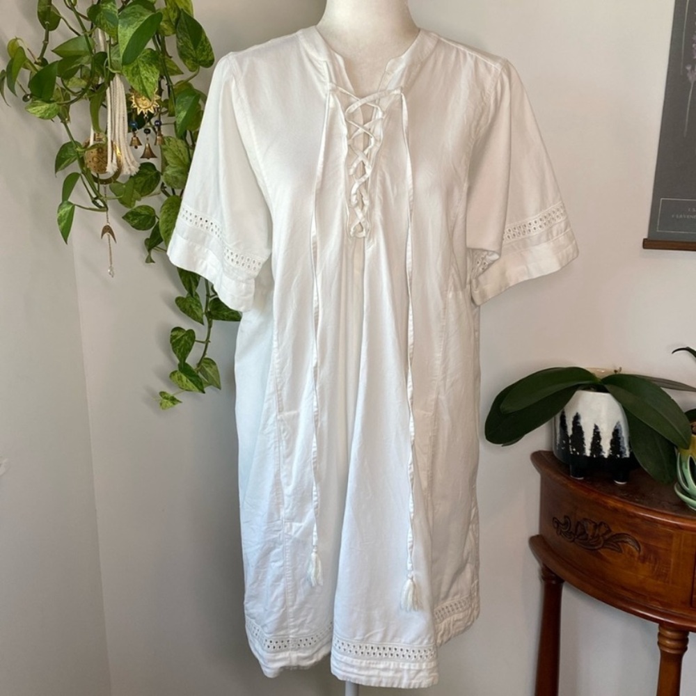 Madewell x Daryl K Beverly Lace Up Dress Pockets Tassels White Kerrigan Eyelet M - Picture 2 of 8